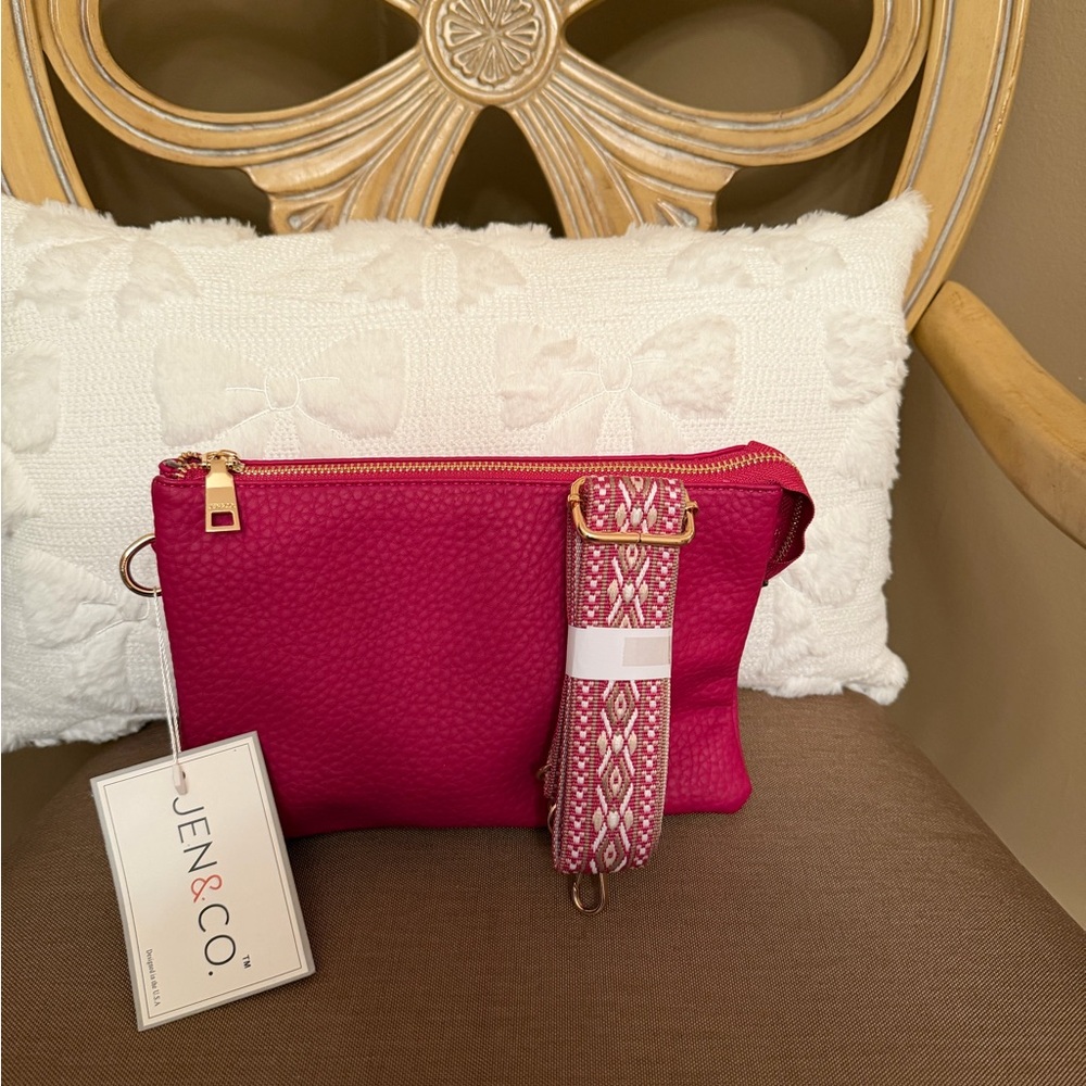 Pink Pebble Crossbody Bag with Patterned Strap ( FREE TINI TOTE CHARM) see pics